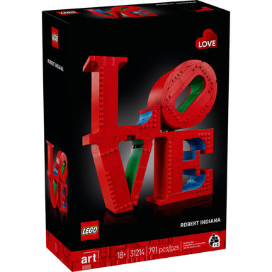 Set LEGO® Art LOVE inspirado en la escultura de Robert Indiana con diseño en colores rojo, azul y verde