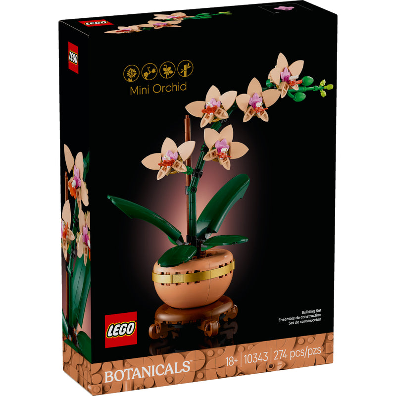 Set LEGO® Botanical Miniorquídea con flores, hojas y maceta decorativa para el hogar u oficina