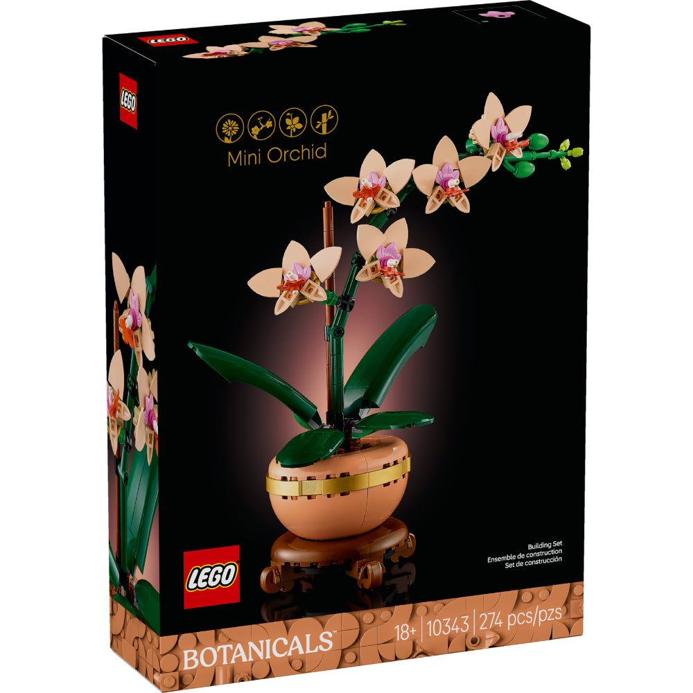 Set LEGO® Botanical Miniorquídea con flores, hojas y maceta decorativa para el hogar u oficina