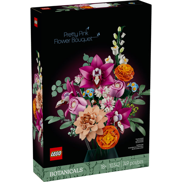 Set LEGO® Botanical Ramo de Flores Fantasía en Rosa con flores construibles y tallos ajustables para decoración