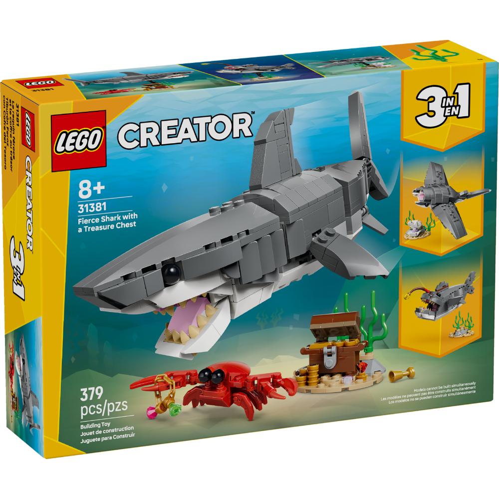 Set LEGO® Creator 3 en 1 Tiburón Feroz con cofre del tesoro, pez abisal y mantarraya articulados para construir