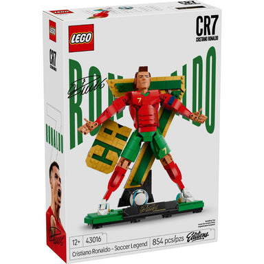 LEGO Cristiano Ronaldo Leyenda del Fútbol 43016 en pose de celebración Siuuu con fondo CR7 y 854 piezas