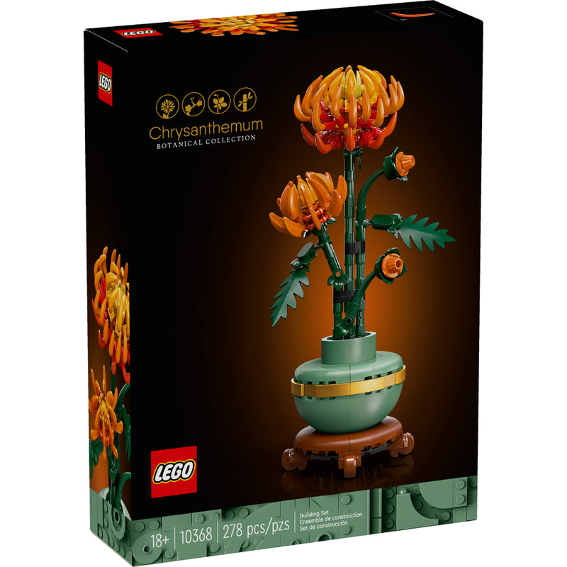 Set LEGO® Icons Crisantemo con flores naranjas y maceta verde pastel de la colección Botanical