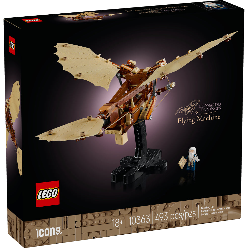 LEGO Icons Máquina Voladora de Leonardo da Vinci 10363 con alas batientes, mecanismo de poleas y 493 piezas