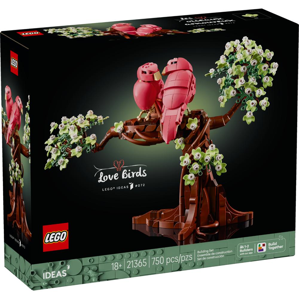 Set LEGO® Ideas Aves Amorosas con dos pájaros rosados sobre árbol decorativo