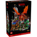 Set LEGO® Ideas Dungeons & Dragons: Aventura del Dragón Rojo 21348 para adultos, con una taberna, torre y mazmorra, minifiguras de héroes y criaturas míticas, y una figura articulada del dragón rojo Rugido de Ceniza envolviendo la torre.