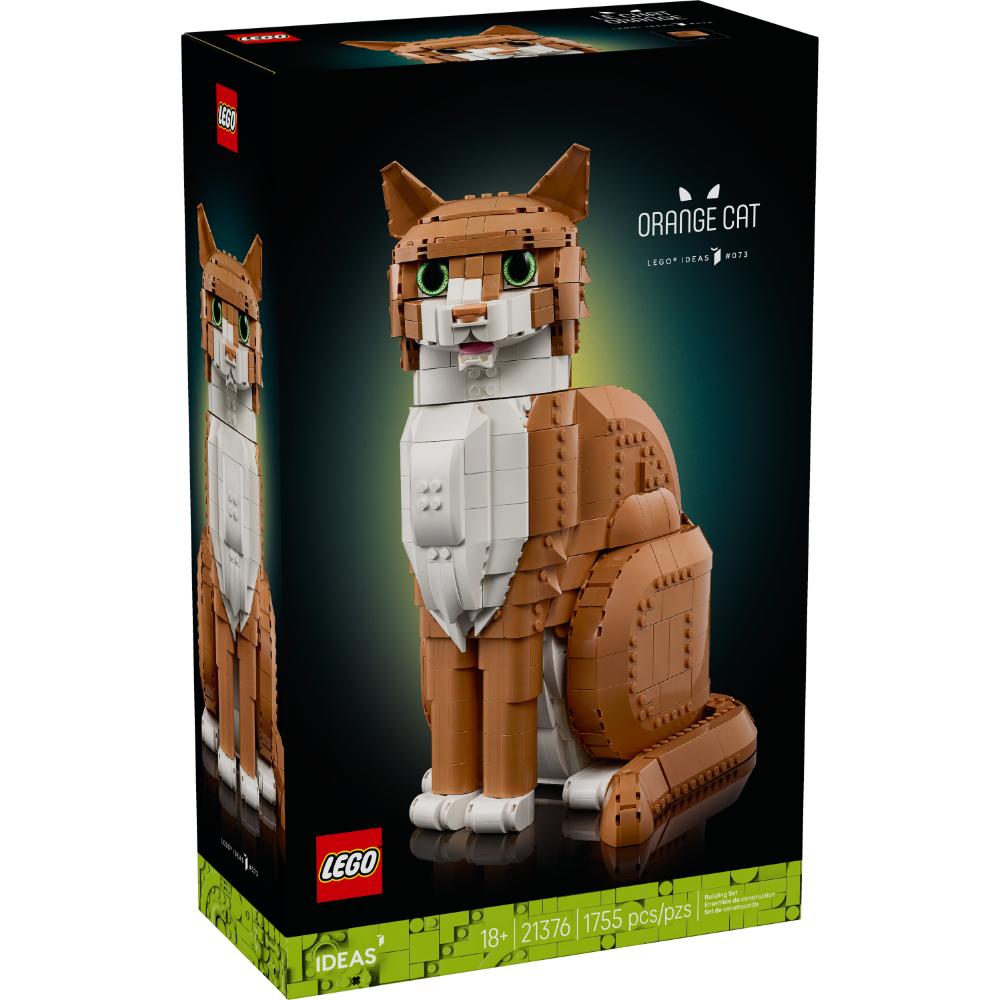 Set LEGO® Ideas Gato Naranja con figura felina articulada y opciones de ojos verdes o cafés
