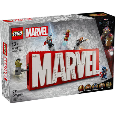 LEGO Marvel Logotipo MARVEL y Minifiguras 76313 con Hulk Iron Man Thor Capitán América y Black Widow