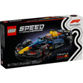 Caja del set LEGO® Speed Champions Oracle Red Bull Racing RB20 F1® (77243). Este modelo para adultos reproduce con precisión el monoplaza del equipo Red Bull que compitió en la temporada 2024 de Fórmula 1. Incluye detalles realistas como el alerón trasero, el halo abatible, la suspensión de doble horquilla, calcomanías de patrocinadores y llantas traseras anchas con la inscripción Pirelli. Viene con una minifigura del piloto Red Bull con traje de competencia y casco con alas. Ideal para fans de la F1®, co
