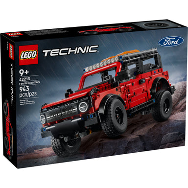 LEGO Technic Camioneta Ford Bronco 42213 roja con suspensión, motor V6, llanta de refacción y 943 piezas