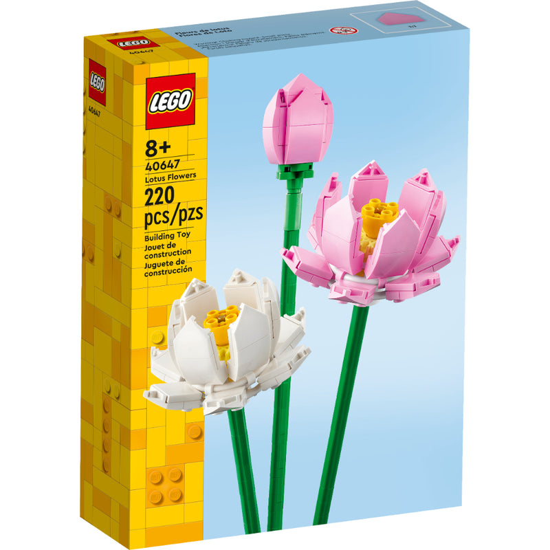Set LEGO® Flores de Loto con tres flores en tonos rosa y blanco y tallos largos para jarrón