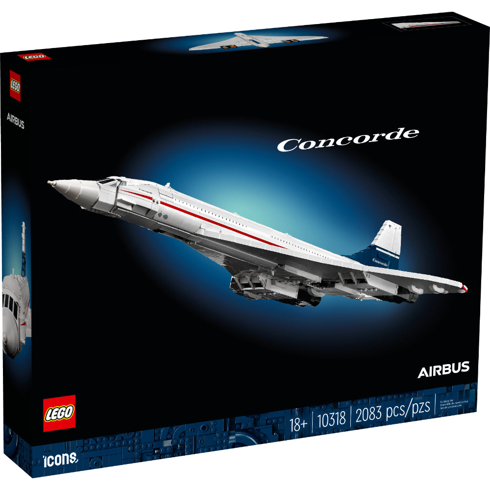 Modelo LEGO® Icons Concorde con alas en delta, morro inclinable y base de exhibición