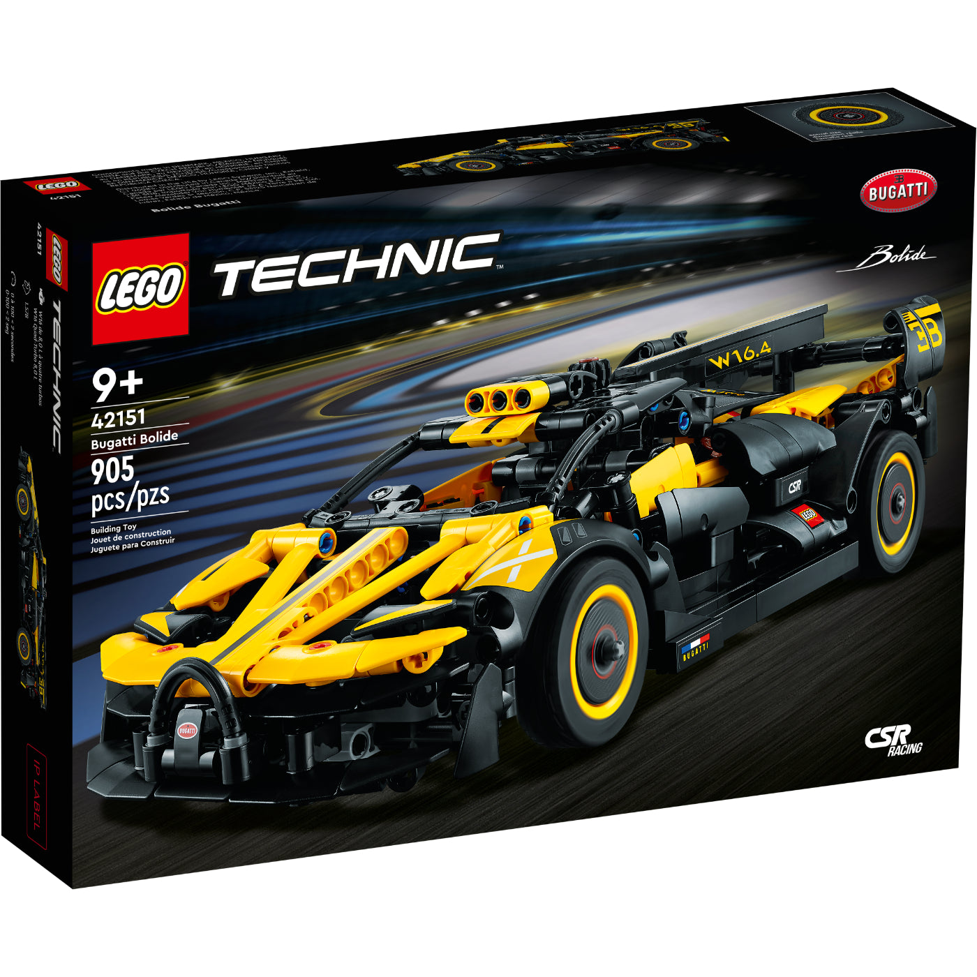 LEGO® Technic™ Bugatti Bolide con motor W16, puertas de tijera y diseño amarillo y negro